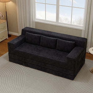 English Elm Foldable Corduroy Futon Sofa Sleeper with Textured Striped Fabric for Studio Apartments W5571P566298