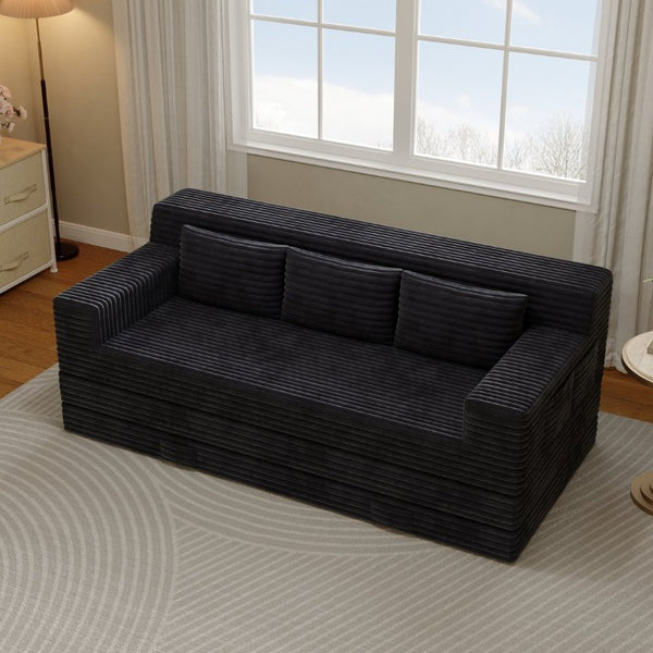 English Elm Foldable Corduroy Futon Sofa Sleeper with Textured Striped Fabric for Studio Apartments W5571P566298