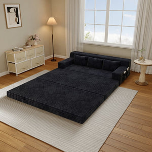 English Elm Foldable Corduroy Futon Sofa Sleeper with Textured Striped Fabric for Studio Apartments W5571P566298