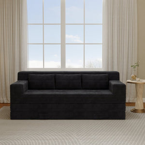 English Elm Foldable Corduroy Futon Sofa Sleeper with Textured Striped Fabric for Studio Apartments W5571P566298