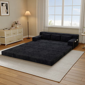 English Elm Foldable Corduroy Futon Sofa Sleeper with Textured Striped Fabric for Studio Apartments W5571P566298