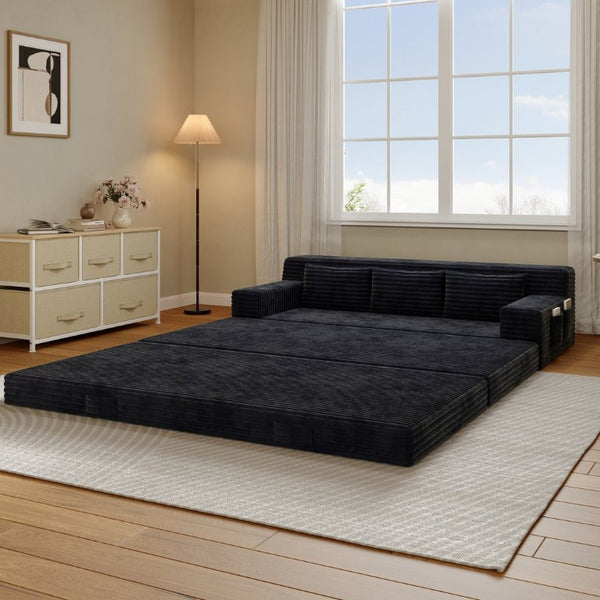 English Elm Foldable Corduroy Futon Sofa Sleeper with Textured Striped Fabric for Studio Apartments W5571P566298
