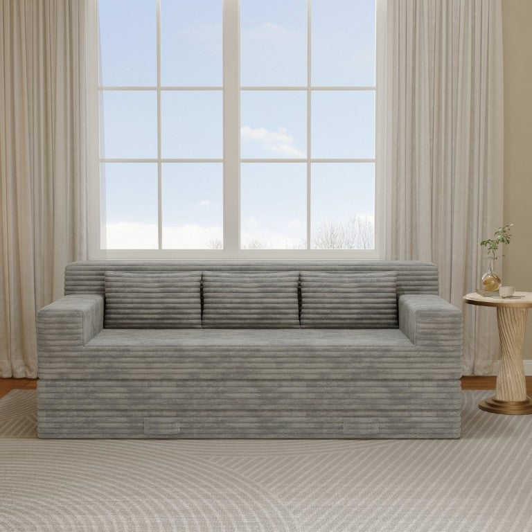 English Elm Foldable Corduroy Futon Sofa Sleeper with Foam Cushions for Studio and Guest Rooms Light Grey W5571P566302