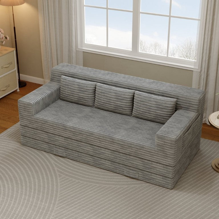 English Elm Foldable Corduroy Futon Sofa Sleeper with Foam Cushions for Studio and Guest Rooms Light Grey W5571P566302
