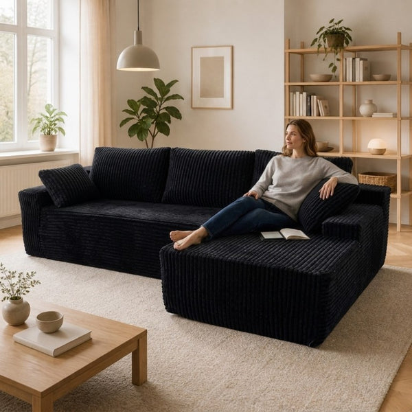 English Elm New Frameless Cloud Sectional Sofa with L Shaped Chaise High Density Foam Living Room Right Corner W5572P497732