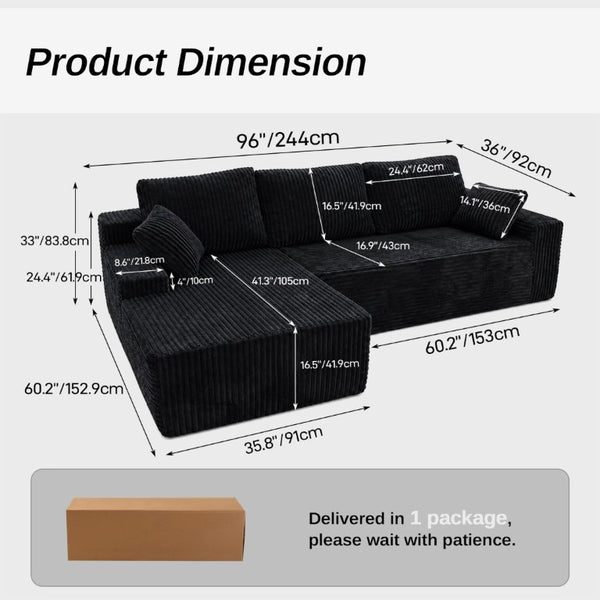 English Elm New Frameless Cloud Sectional Sofa with L Shaped Chaise High Density Foam Living Room Left Corner W5572P499392