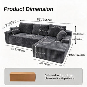 English Elm 96 Inch Frameless Cloud Sectional Chaise Sofa Deep Foam Modular Lounge for Living Room W5572P518100