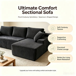 English Elm 96 Inch Frameless Cloud Sectional Chaise Sofa Deep Foam Modular Lounge for Living Room W5572P518100