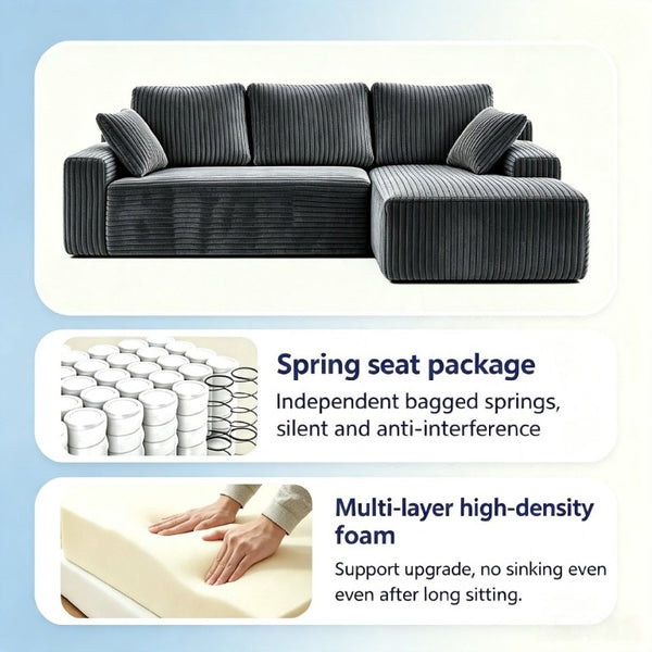 English Elm 96 Inch Frameless Cloud Sectional Chaise Sofa Deep Foam Modular Lounge for Living Room W5572P518100