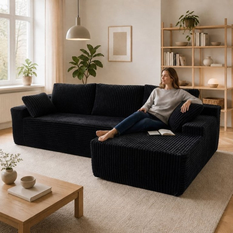 English Elm 96 Inch Frameless Cloud Sectional Sofa with Deep Foam Cushioning for Modern Living Rooms W5572P542848
