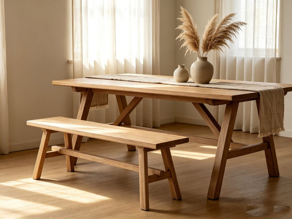 English Elm 55 Inch Solid Rubberwood Trestle Bench Farmhouse Entryway Dining Seat with Open Storage W5599P512752
