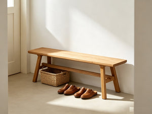 English Elm 55 Inch Solid Rubberwood Trestle Bench Farmhouse Entryway Dining Seat with Open Storage W5599P512752