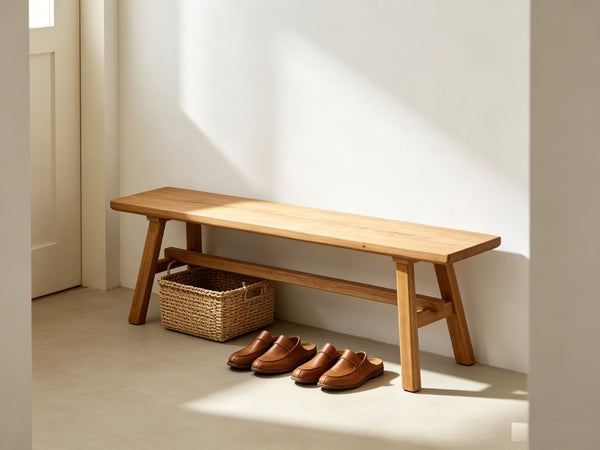 English Elm 55 Inch Solid Rubberwood Trestle Bench Farmhouse Entryway Dining Seat with Open Storage W5599P512752