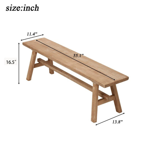 English Elm 55 Inch Solid Rubberwood Trestle Bench Farmhouse Entryway Dining Seat with Open Storage W5599P512752