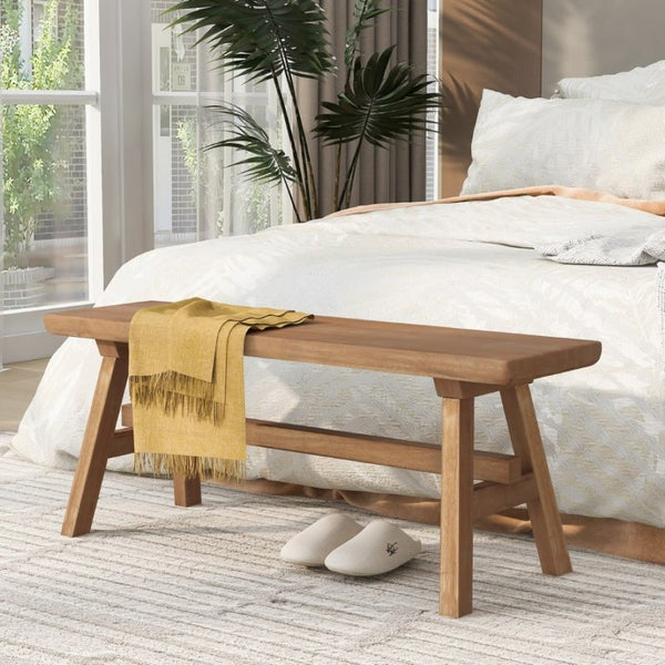 English Elm Solid Rubberwood Farmhouse Bench with Matte Grain Finish for Entryway or Bedroom W5599P512774