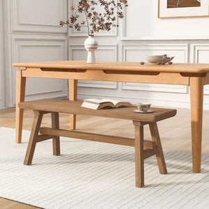English Elm Solid Rubberwood Farmhouse Bench with Matte Grain Finish for Entryway or Bedroom W5599P512774