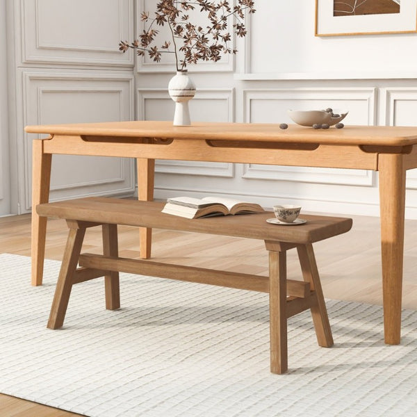 English Elm Solid Rubberwood Farmhouse Bench with Matte Grain Finish for Entryway or Bedroom W5599P512774