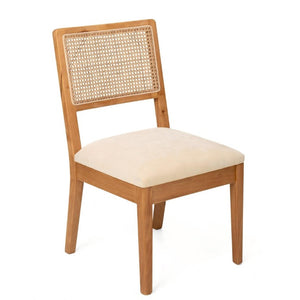 English Elm Set of 2 Rubberwood Dining Chairs Woven Fabric Ergonomic Seat for Small Apartment Natural+Beige W5599P512785