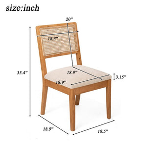 English Elm Set of 2 Rubberwood Dining Chairs Woven Fabric Ergonomic Seat for Small Apartment Natural+Beige W5599P512785