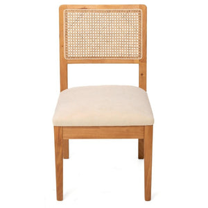 English Elm Set of 2 Rubberwood Dining Chairs Woven Fabric Ergonomic Seat for Small Apartment Natural+Beige W5599P512785