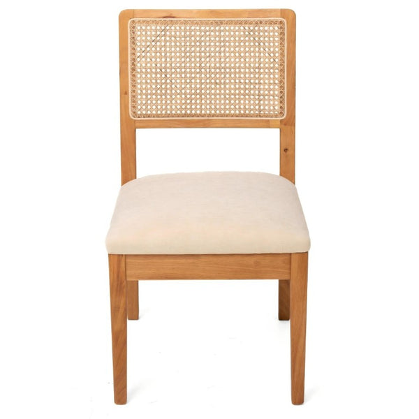 English Elm Set of 2 Rubberwood Dining Chairs Woven Fabric Ergonomic Seat for Small Apartment Natural+Beige W5599P512785