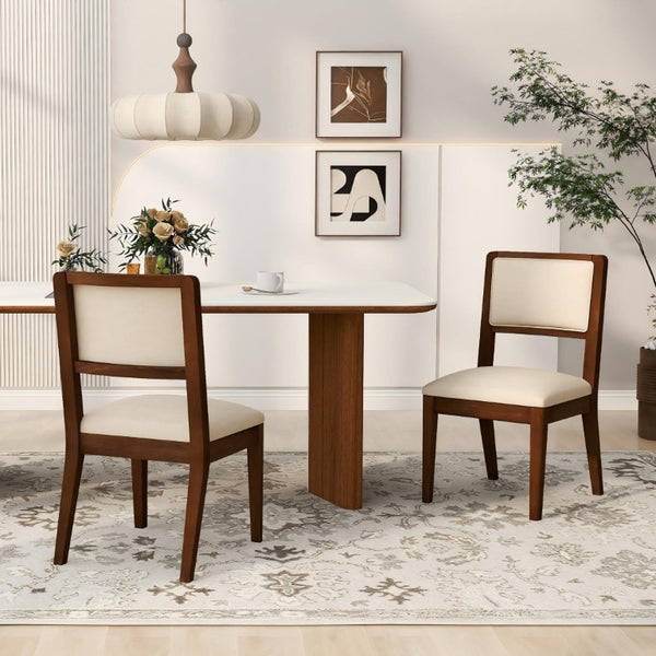 English Elm Set of 2 Rubberwood Dining Chairs Woven Fabric Ergonomic Seat for Small Apartment Walnut W5599P512801