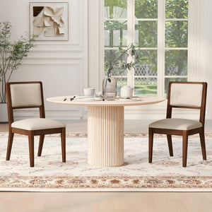 English Elm Set of 2 Rubberwood Dining Chairs Woven Fabric Ergonomic Seat for Small Apartment Walnut W5599P512801