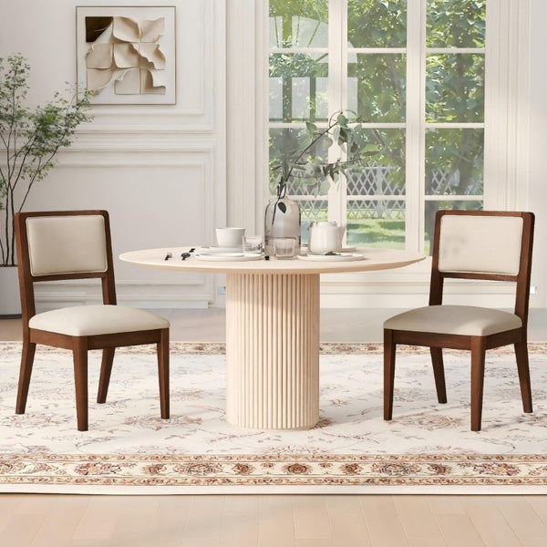 English Elm Set of 2 Rubberwood Dining Chairs Woven Fabric Ergonomic Seat for Small Apartment Walnut W5599P512801