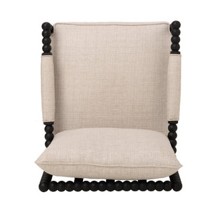 English Elm Rubber Wood Farmhouse Accent Chair Carved Spindle Frame Linen Upholstery Reading Nook Black + Gray W5599P512830
