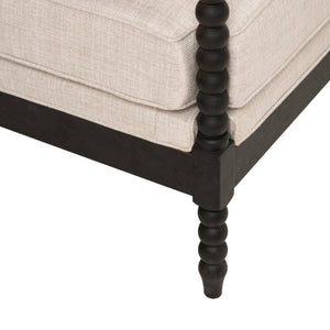 English Elm Rubber Wood Farmhouse Accent Chair Carved Spindle Frame Linen Upholstery Reading Nook Black + Gray W5599P512830