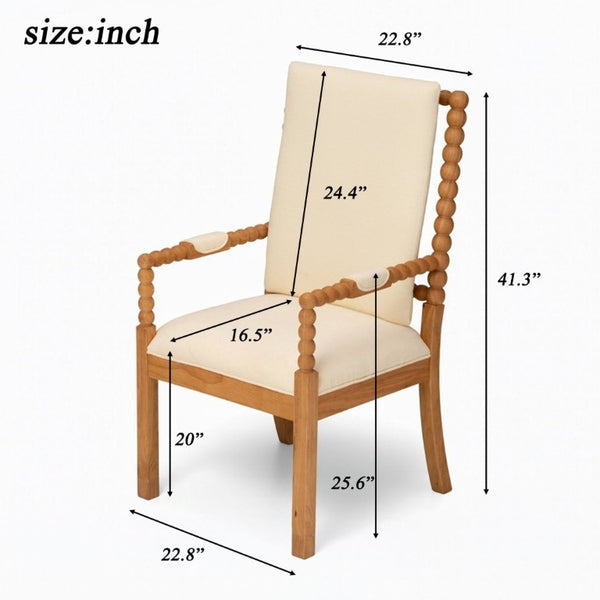 English Elm Set of 2 Solid Rubberwood Dining Chairs Bobbin Spindle Detail Cream Linen Seat W5599P513109