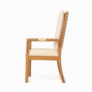 English Elm Set of 2 Solid Rubberwood Dining Chairs Bobbin Spindle Detail Cream Linen Seat W5599P513109
