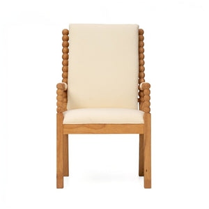 English Elm Set of 2 Solid Rubberwood Dining Chairs Bobbin Spindle Detail Cream Linen Seat W5599P513109