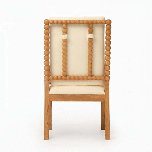 English Elm Set of 2 Solid Rubberwood Dining Chairs Bobbin Spindle Detail Cream Linen Seat W5599P513109