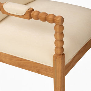 English Elm Set of 2 Solid Rubberwood Dining Chairs Bobbin Spindle Detail Cream Linen Seat W5599P513109
