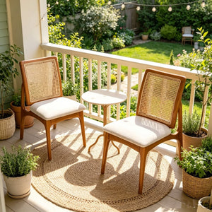 English Elm Set of 2 Mid Century Rubber Wood Dining Chairs with Hand Woven Cane Backrest W5599P531650