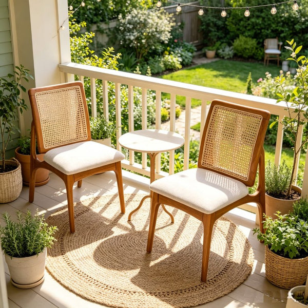 English Elm Set of 2 Mid Century Rubber Wood Dining Chairs with Hand Woven Cane Backrest W5599P531650
