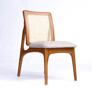 English Elm Set of 2 Mid Century Rubber Wood Dining Chairs with Hand Woven Cane Backrest W5599P531650