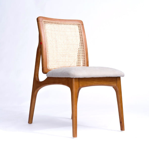 English Elm Set of 2 Mid Century Rubber Wood Dining Chairs with Hand Woven Cane Backrest W5599P531650