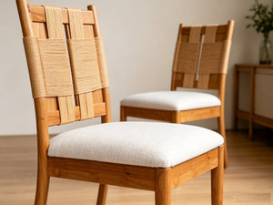 English Elm 2‑Piece Hand-Woven Paper Rope Dining Chair Set with Rubberwood Frame Linen Cushion 20.5 L x 20 W x 38.15 H W5599P547501