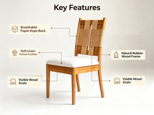 English Elm 2‑Piece Hand-Woven Paper Rope Dining Chair Set with Rubberwood Frame Linen Cushion 20.5 L x 20 W x 38.15 H W5599P547501