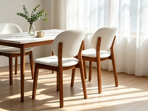 English Elm Mid‑century Modern Dining Chair Set with Walnut Legs and Cushioned Ergonomic Backrest W5599P547504
