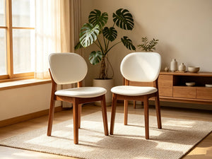 English Elm Mid‑century Modern Dining Chair Set with Walnut Legs and Cushioned Ergonomic Backrest W5599P547504