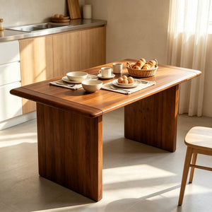English Elm Solid Wood Rectangular Dining Table Seats Six with Wide Panel Legs for Modern Farmhouse W5599P551990