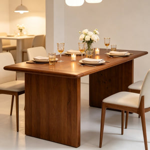 English Elm Solid Wood Rectangular Dining Table Seats Six with Wide Panel Legs for Modern Farmhouse W5599P551990