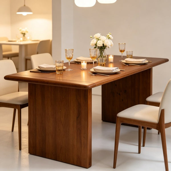 English Elm Solid Wood Rectangular Dining Table Seats Six with Wide Panel Legs for Modern Farmhouse W5599P551990