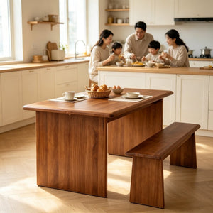 English Elm Solid Wood Rectangular Dining Table Seats Six with Wide Panel Legs for Modern Farmhouse W5599P551990