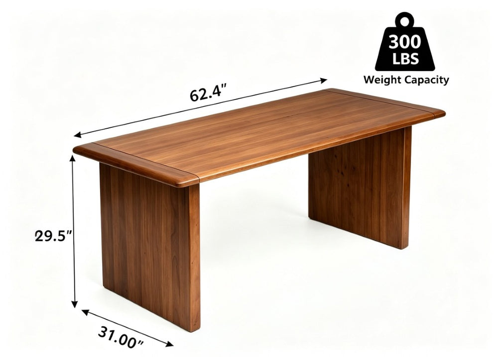 English Elm Solid Wood Rectangular Dining Table Seats Six with Wide Panel Legs for Modern Farmhouse W5599P551990