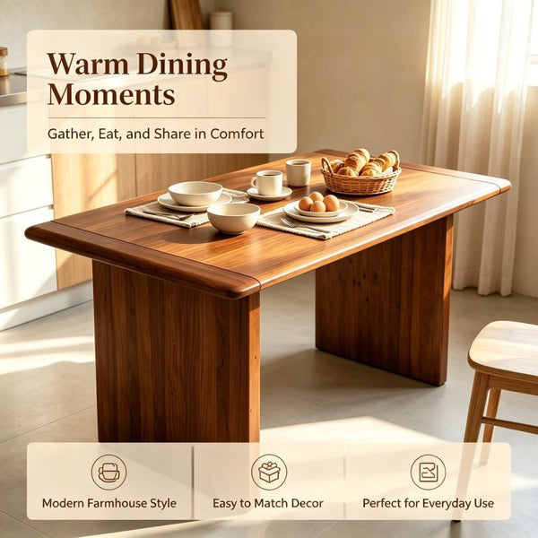 English Elm Solid Wood Rectangular Dining Table Seats Six with Wide Panel Legs for Modern Farmhouse W5599P551990