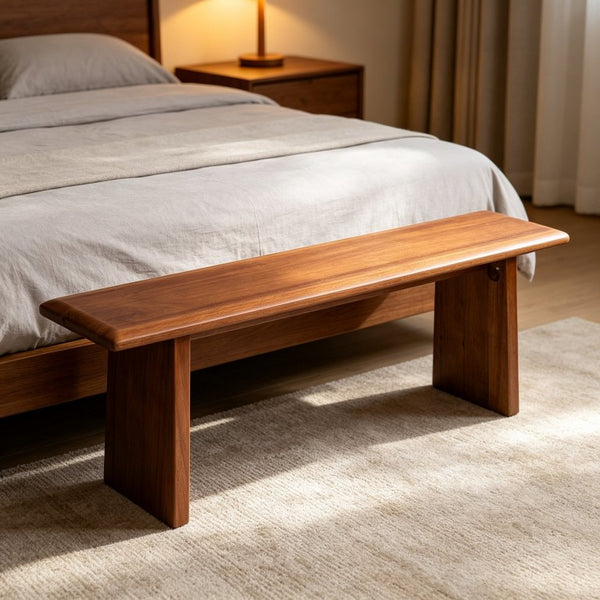 English Elm Solid Wood Farmhouse Bench Handcrafted Slab Leg Natural Grain Entryway Dining Seat W5599P552011